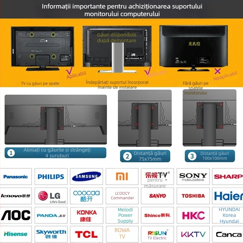 Suport de bază rotativ reglabil pentru monitor de computer, cadru de susținere reglabil și rotativ, 8-27 inch