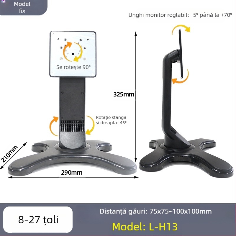 Suport de bază rotativ reglabil pentru monitor de computer, cadru de susținere reglabil și rotativ, 8-27 inch