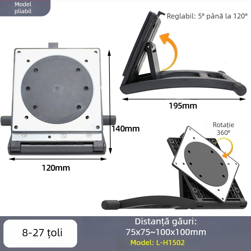 Suport de bază rotativ reglabil pentru monitor de computer, cadru de susținere reglabil și rotativ, 8-27 inch