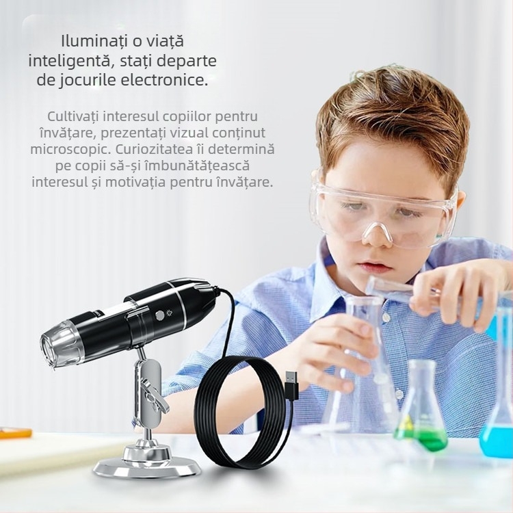 Microscop electronic HD cu microscop digital USB trei-în-unu, en-gros, HD, 1600 de ori, en-gros, fabricat în China