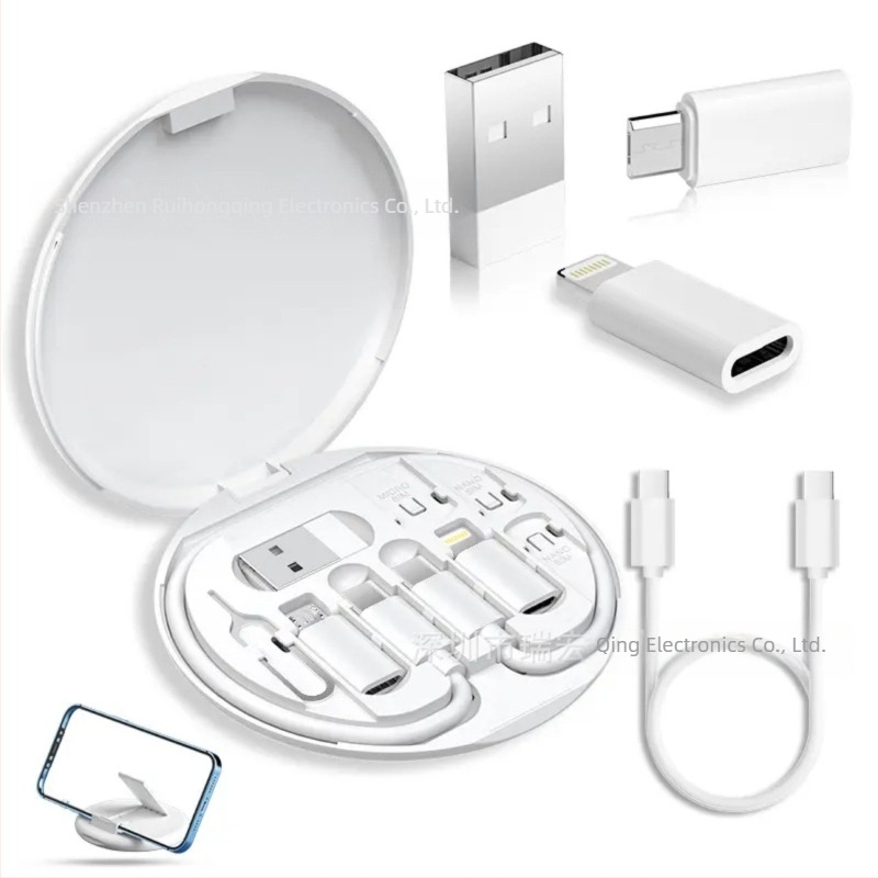 Cutie de stocare a datelor multifuncțională portabilă transfrontalieră, 60W, adaptor retractabil unu-la-trei, set de pini, cablu de încărcare rapidă