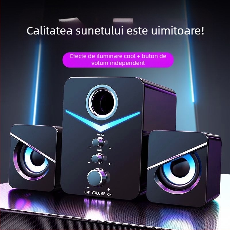 Difuzor Bluetooth cu subwoofer USB cu fir, volum mare, bas puternic, audio pentru computer desktop, notebook, acasă, volum mare