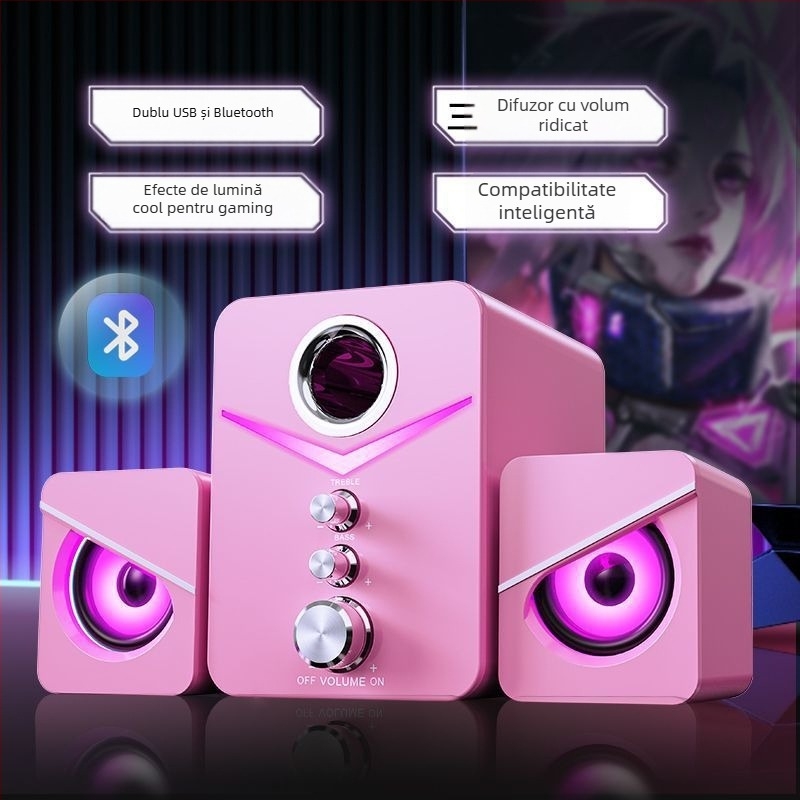 Difuzor Bluetooth cu subwoofer USB cu fir, volum mare, bas puternic, audio pentru computer desktop, notebook, acasă, volum mare