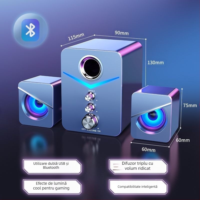 Difuzor Bluetooth cu subwoofer USB cu fir, volum mare, bas puternic, audio pentru computer desktop, notebook, acasă, volum mare