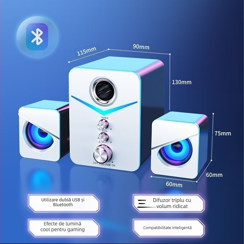 Difuzor Bluetooth cu subwoofer USB cu fir, volum mare, bas puternic, audio pentru computer desktop, notebook, acasă, volum mare