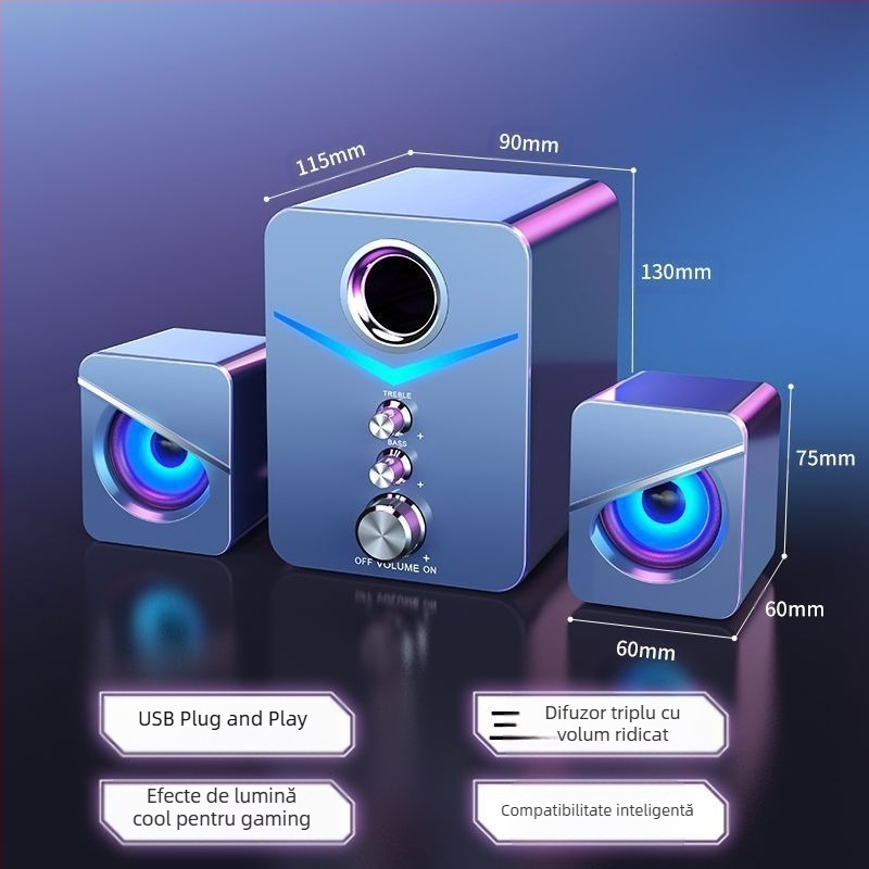 Difuzor Bluetooth cu subwoofer USB cu fir, volum mare, bas puternic, audio pentru computer desktop, notebook, acasă, volum mare