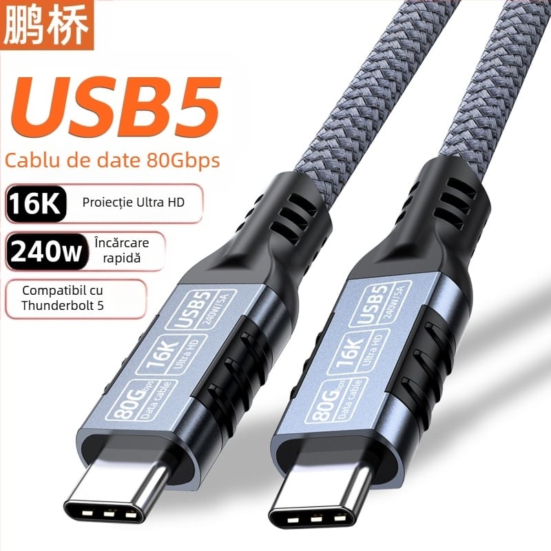 Cablu de date USB4 tip Ctoc40G, cablu de proiecție pentru ecran 8K, compatibil cu USB 3.2 20G/Thunderbolt 4 linii 240