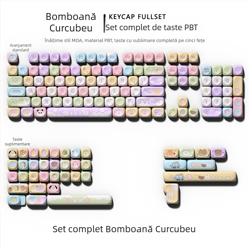 Capac de tastatură universal PBT cu sublimare pe cinci laturi, cu înălțime asemănătoare MOA, cu tematică de Crăciun roz piersic, mare și complet