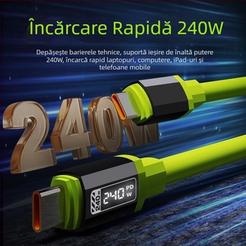 Cablu de date din silicon cu afișaj digital LED inteligent, în cutie PD240W, încărcare rapidă, potrivit pentru telefonul mobil de tip C Apple 15/16