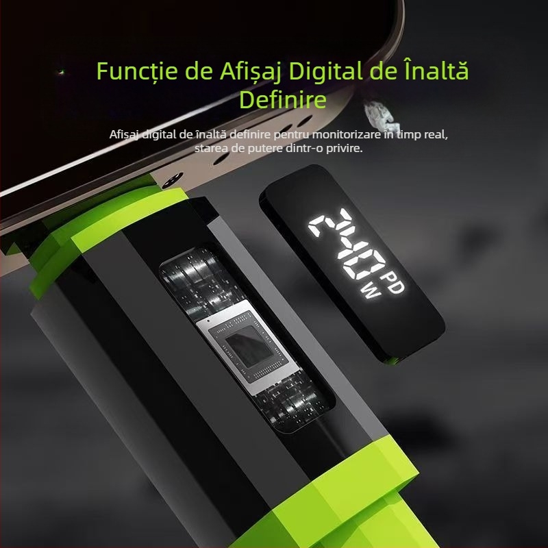Cablu de date din silicon cu afișaj digital LED inteligent, în cutie PD240W, încărcare rapidă, potrivit pentru telefonul mobil de tip C Apple 15/16