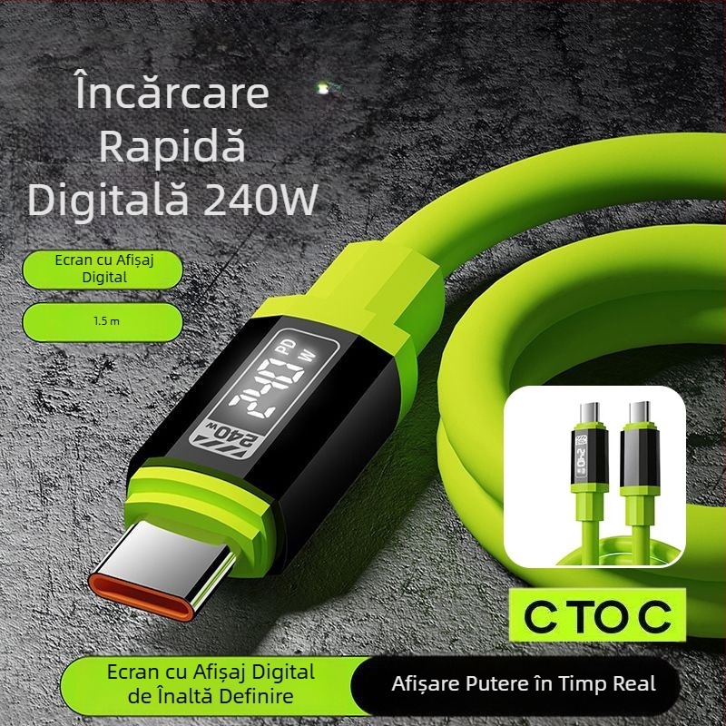Cablu de date din silicon cu afișaj digital LED inteligent, în cutie PD240W, încărcare rapidă, potrivit pentru telefonul mobil de tip C Apple 15/16