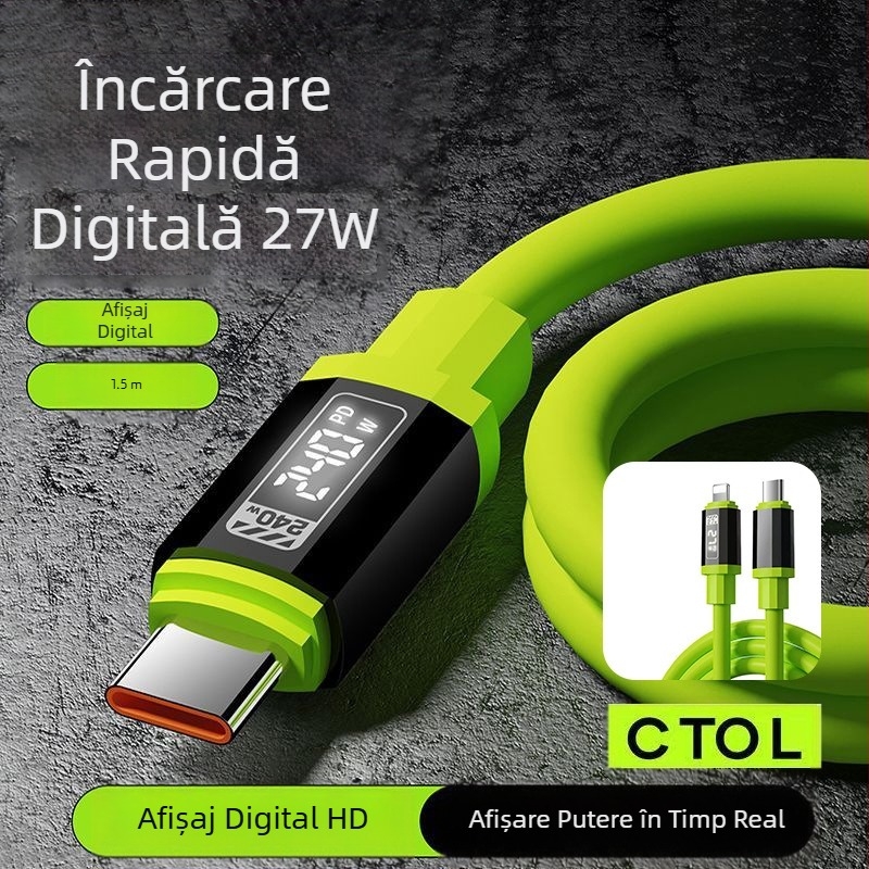 Cablu de date din silicon cu afișaj digital LED inteligent, în cutie PD240W, încărcare rapidă, potrivit pentru telefonul mobil de tip C Apple 15/16