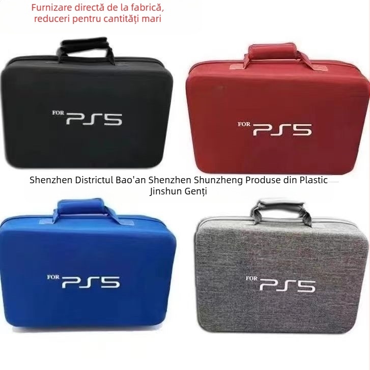 Geantă de depozitare PS5 cu logo dublu gros pentru gazdă de joc, mâner de valiză, accesorii, finisaj complet de depozitare