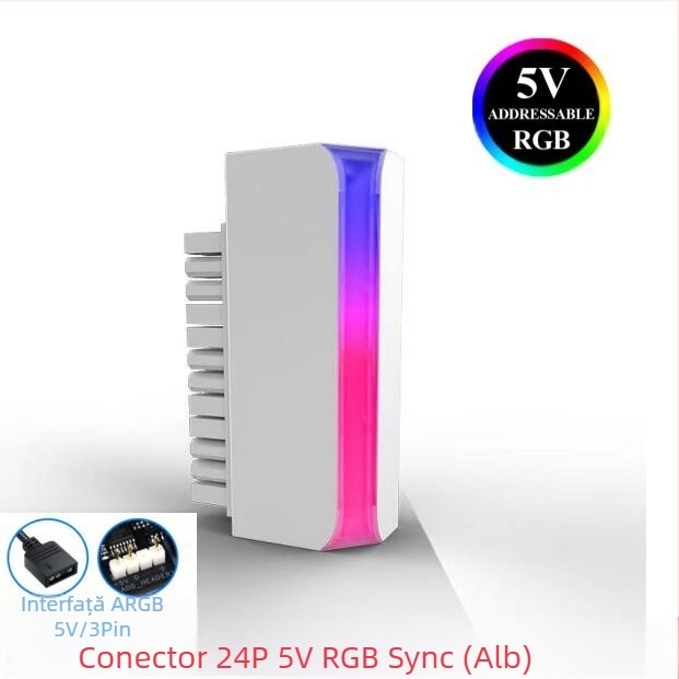 Adaptor de alimentare ATX 24P pentru computer desktop, cap de direcție 24P, placă de bază pentru computer, cap de direcție cu 24 de pini, emițător de lumină