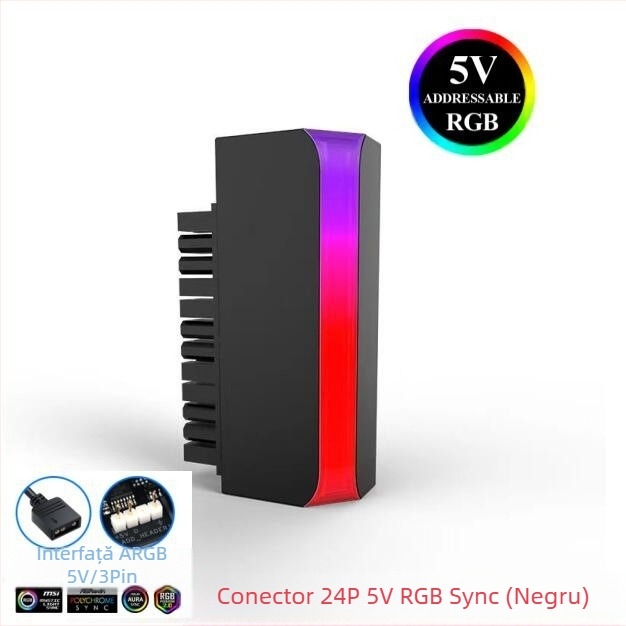 Adaptor de alimentare ATX 24P pentru computer desktop, cap de direcție 24P, placă de bază pentru computer, cap de direcție cu 24 de pini, emițător de lumină