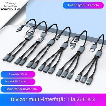 Adaptor de încărcare Star Rail USB Revolution 1-3 tip C mamă, splitter de transmisie, doc de expansiune OTG pentru computer