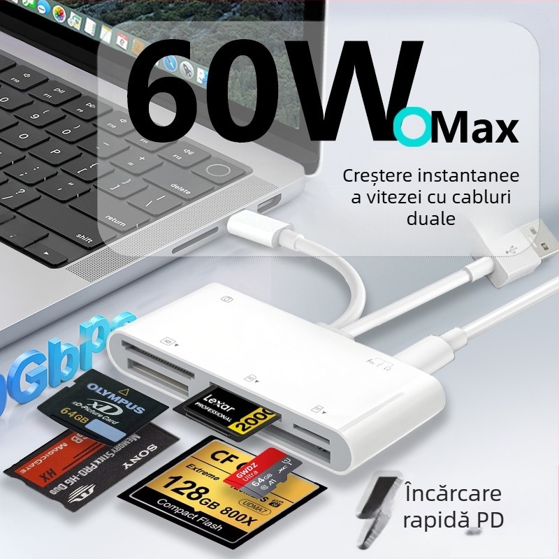 Cititor de carduri TF multifuncțional pentru cititor de carduri de hard disk Apple TYPE-C/SD/MS/XD/CF/USB/USB-C