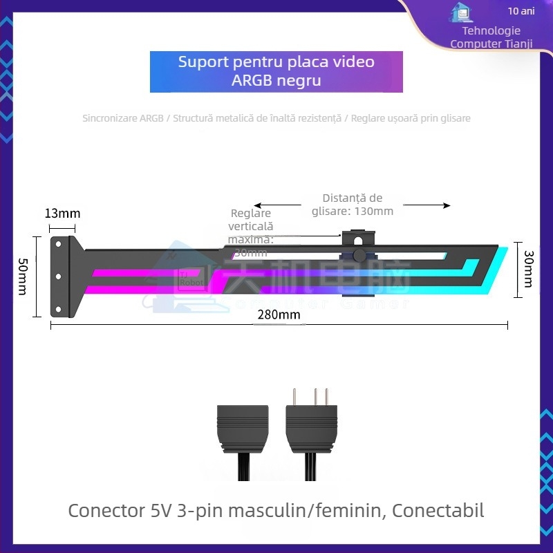 Suport pentru placă grafică 4090 ARGB Shengguang, mufă sincronă pentru placă grafică, montare verticală, suport pentru placă grafică desktop 3060