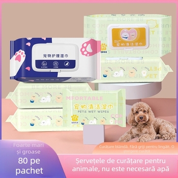 Șervețele umede pentru animale de companie, 80 de șervețele umede speciale, fără frecare, pentru pisici și câini, dezodorizante pentru părțile corpului