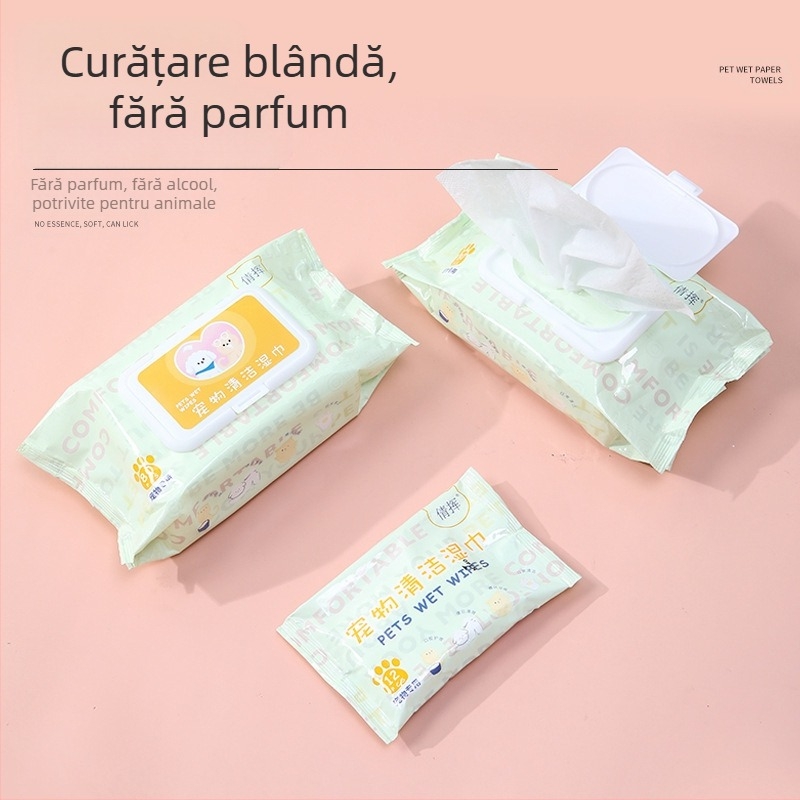 Șervețele umede pentru animale de companie, 80 de șervețele umede speciale, fără frecare, pentru pisici și câini, dezodorizante pentru părțile corpului