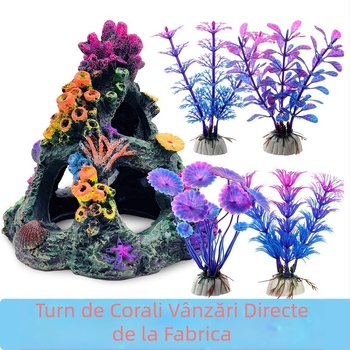 Acvariu rezervor de pești decorare pachet coral insula scoică găleată stâncă rășină artificială iarbă apă Coral Mountain