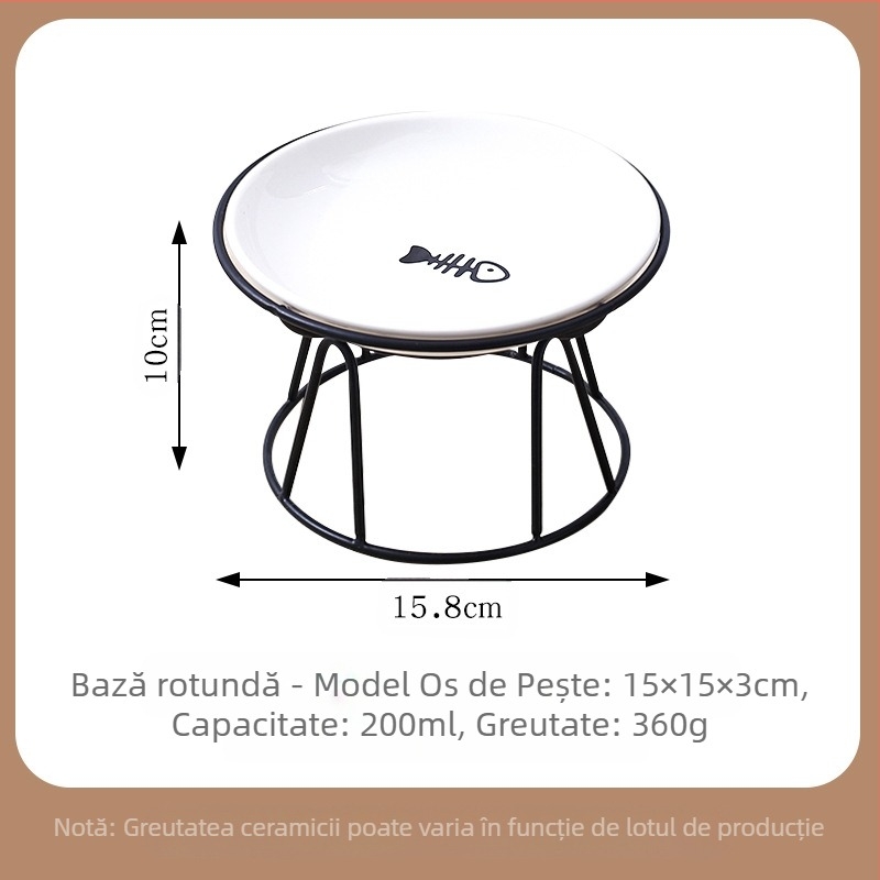 Bol pentru animale de companie cu gheare de pisică, cu os de pește, cu suport pentru boluri, casnice pentru pisici, pentru câini, bol ceramic pentru băut, ustensile pentru hrană pentru pisici și câini cu suport