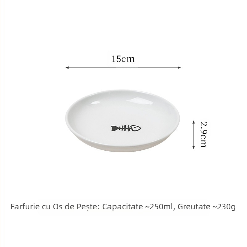 Bol pentru animale de companie cu gheare de pisică, cu os de pește, cu suport pentru boluri, casnice pentru pisici, pentru câini, bol ceramic pentru băut, ustensile pentru hrană pentru pisici și câini cu suport