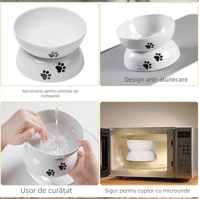 Bol de băut pentru animale de companie, en-gros transfrontalier, bol anti-șoc pentru hrană pentru pisici, bol ceramic oblic pentru pisici, cu picior înalt, protecție pentru gâtul câinilor