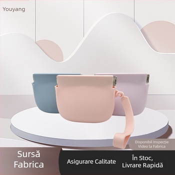 Geantă de cosmetice din silicon cu șrapnel, cu închidere automată, cu cheie pentru căști, geantă de depozitare portabilă mini