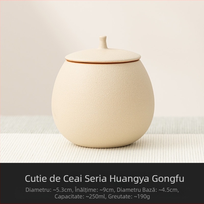 Bej ceramică ceai cutie goală cutie mică sigilată uz casnic ceai negru Pu'Er Longjing ceai cutie de depozitare rezistent la umiditate cutie de depozitare