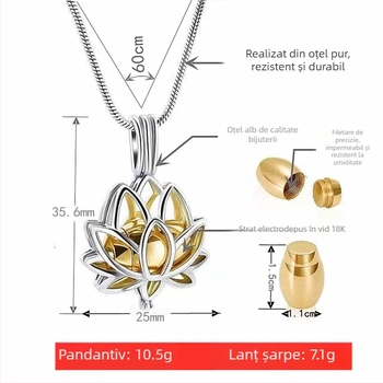 Colier de flori transfrontalier Europa și Statele Unite, în formă de lotus, cu sticlă de parfum goală, pandantiv, urnă memorială pentru păr, poate fi deschisă