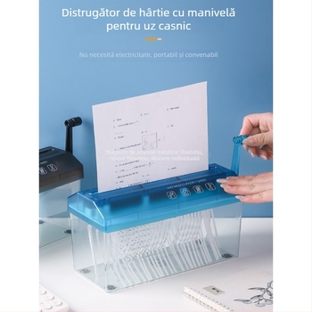 Distrugător manual A4 mare pentru acasă, cu manivelă, silențios, portabil, pentru birou, pentru birou mic, distrugător de documente, benzi de confidențialitate