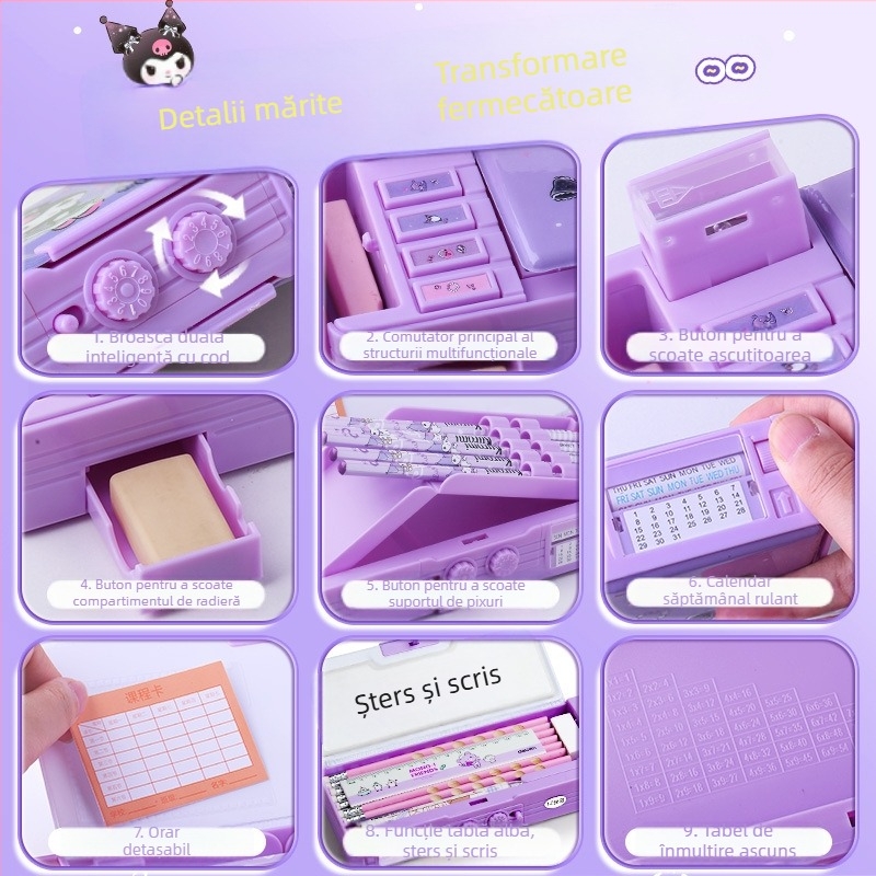 Nu cumpărați pentru comerț electronic intern】Cutie de papetărie multifuncțională, penar original Sanrio pentru fete cu lacăt cu combinație și mecanism