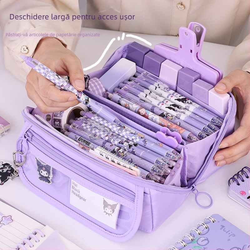 Geantă de creioane cu 9 straturi, capacitate mare, rezistentă la murdărie, drăguț lapte Huhu ins, cutie de papetărie de mare valoare pentru elevii de școală primară, cutie de creioane Advanced Sense