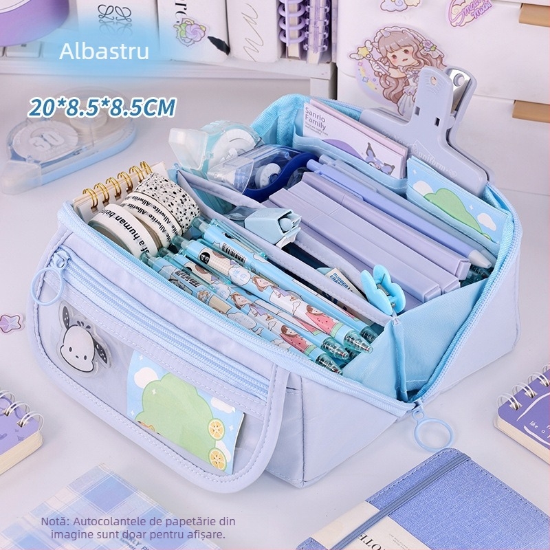 Geantă de creioane cu 9 straturi, capacitate mare, rezistentă la murdărie, drăguț lapte Huhu ins, cutie de papetărie de mare valoare pentru elevii de școală primară, cutie de creioane Advanced Sense