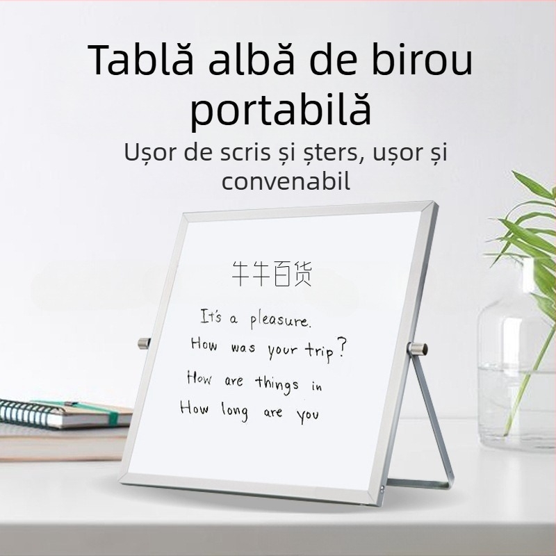 Panou de birou pliabil, cadru din aliaj de aluminiu, față-verso pliabil, tablă de memo-uri pentru birou, suport ștergător magnetic pentru scriere