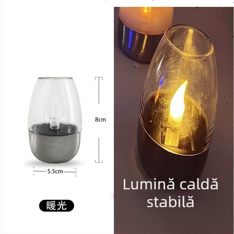 Lumină solară transfrontalieră pentru curte exterioară, cu LED-uri din oțel inoxidabil, lumânare, lumină de noapte pentru peluză și terasă, Halloween