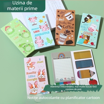 Notițe post-it cu combinație de animale de desene animate transfrontaliere, pentru studenți și copii, cu lovitură în mână, planifică acest autocolant de notițe în formă specială