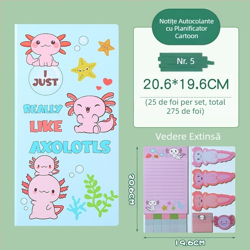 Notițe post-it cu combinație de animale de desene animate transfrontaliere, pentru studenți și copii, cu lovitură în mână, planifică acest autocolant de notițe în formă specială