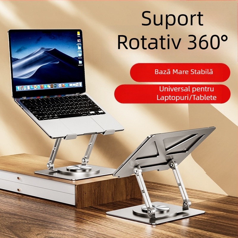Suport rotativ pentru laptop, vertical, cu ridicare, cu răcire, pliabil, metalic, pentru laptop