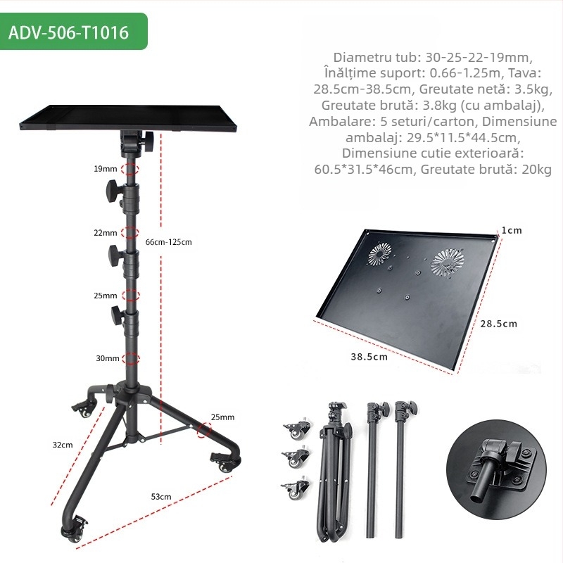 Suport pentru laptop, trepied mobil cu roți, suport universal mobil pentru proiector cu scripete, suport pentru proiector