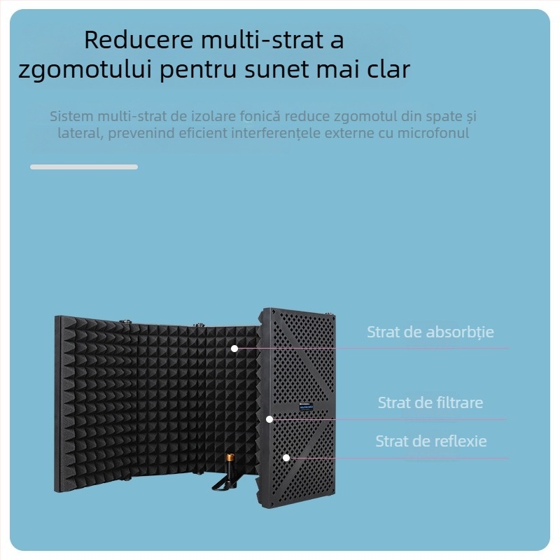 Microfon cu condensator karaoke live, izolație fonică din bumbac, absorbție fonică din bumbac, en-gros, placă de izolare fonică pentru microfon, ecran rezistent la vânt, capac izolator fonic cu cinci uși