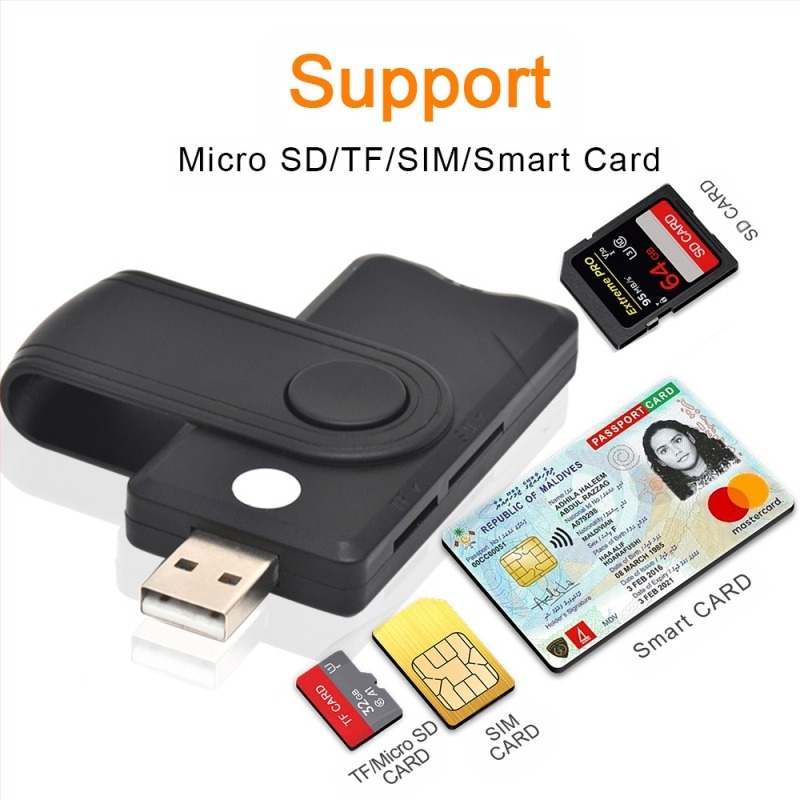 Cititor de carduri inteligente USB 2.0, cititor de carduri bancare tip C, multifuncțional, suportă ID SIM și CAC