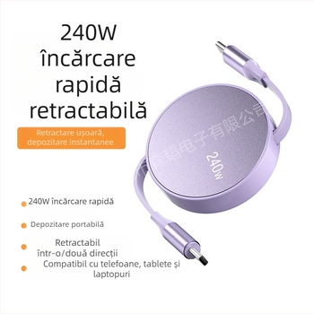Explozii comerciale externe Cablu de încărcare super rapid de 240W, cablu de date retractabil, interfață dublă de tip C, cadouri