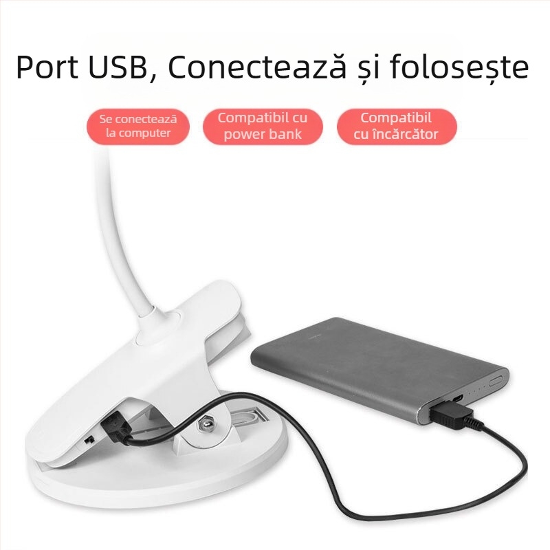 Lampă de masă mică, birou cu protecție pentru ochi, dormitor pentru studenți, priză de încărcare, noptieră cu dublă utilizare