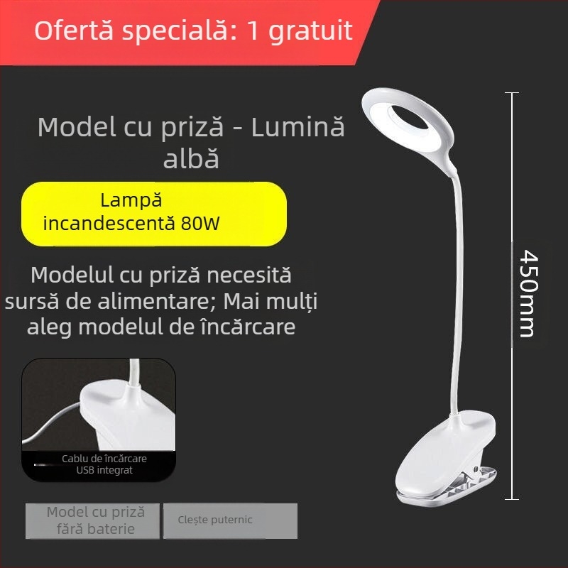 Lampă de masă mică, birou cu protecție pentru ochi, dormitor pentru studenți, priză de încărcare, noptieră cu dublă utilizare