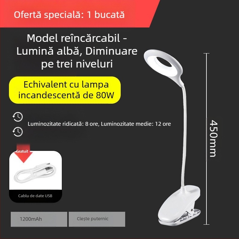 Lampă de masă mică, birou cu protecție pentru ochi, dormitor pentru studenți, priză de încărcare, noptieră cu dublă utilizare