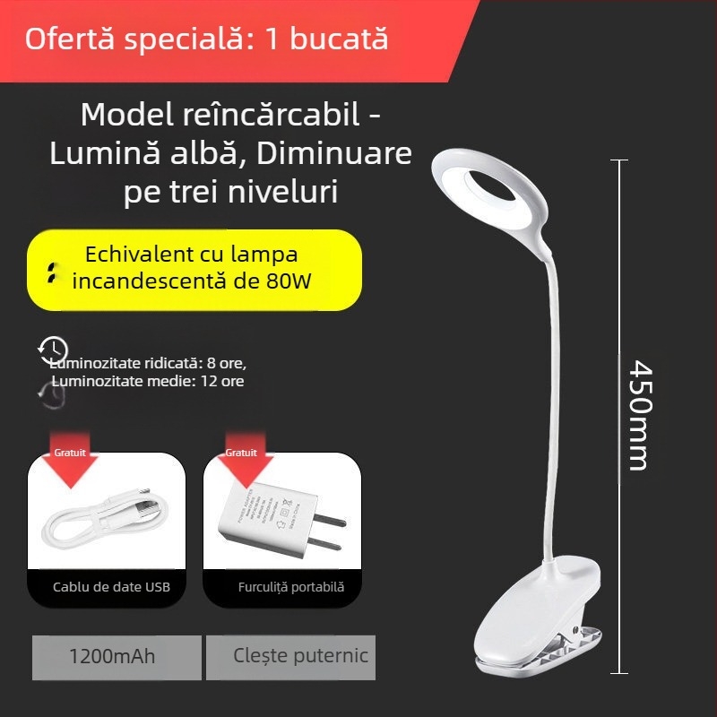 Lampă de masă mică, birou cu protecție pentru ochi, dormitor pentru studenți, priză de încărcare, noptieră cu dublă utilizare