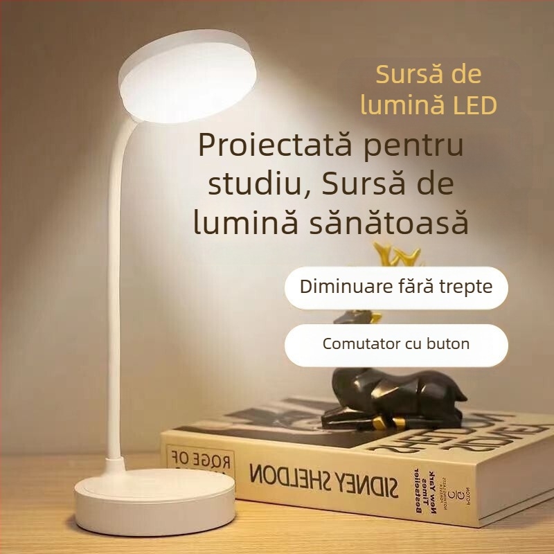 Lampă de masă mică, birou cu protecție pentru ochi, dormitor pentru studenți, priză de încărcare, noptieră cu dublă utilizare