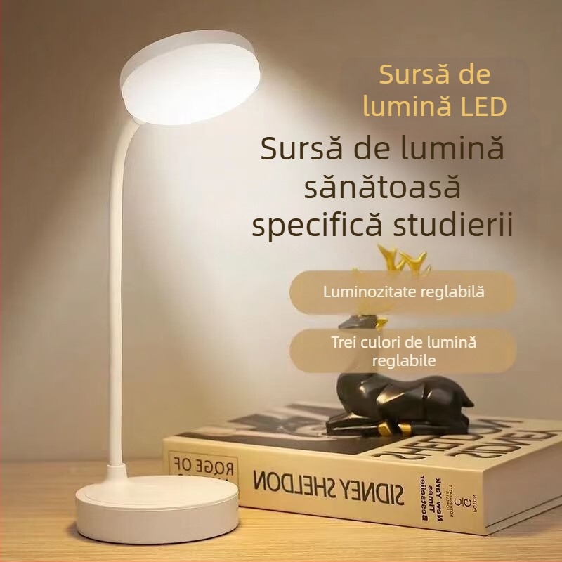 Lampă de masă mică, birou cu protecție pentru ochi, dormitor pentru studenți, priză de încărcare, noptieră cu dublă utilizare